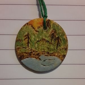 Woodburnt and painted necklace wood charm